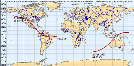 2023 Eclipse Paths on World Map